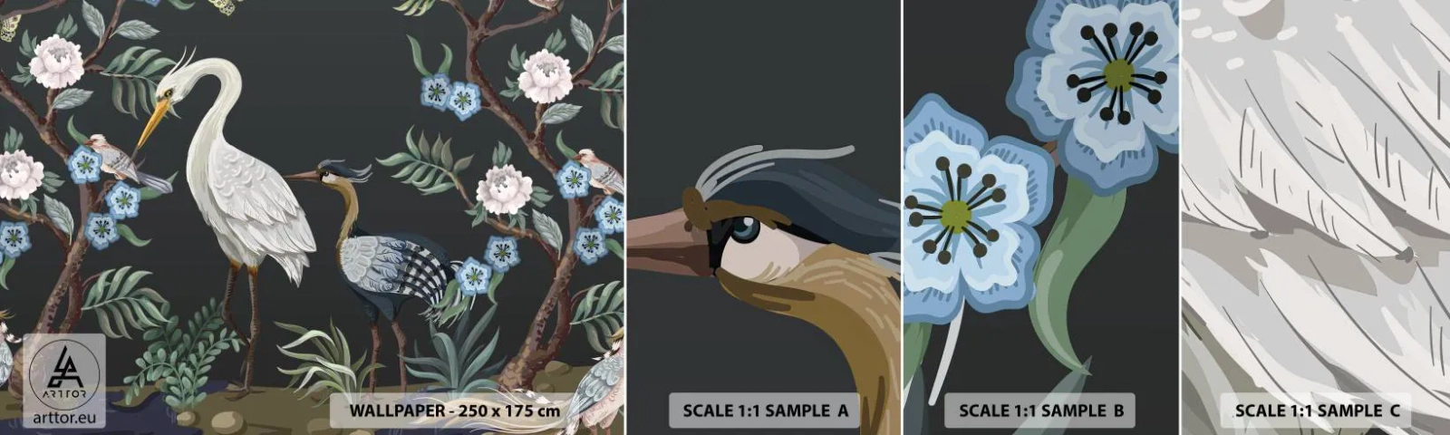 Muestra de fotomural autoadhesivo Deluxe Sticker - Desfile de aves - animales, flores, Pájaro - 100x30 cm