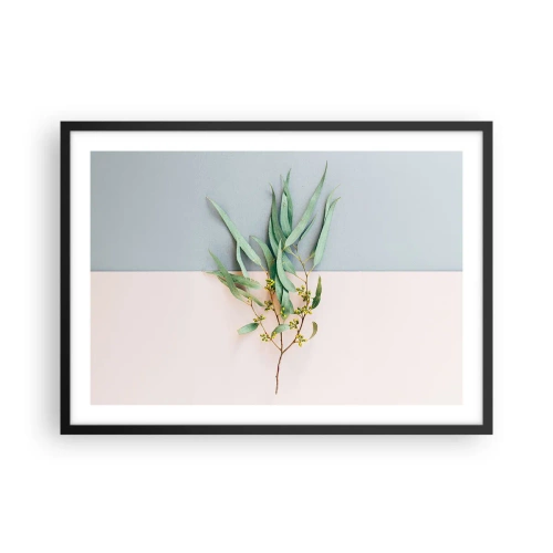 Póster en marco negro - Una rama con hojas sobre un fondo de tonos pastel. - 70x50cm - La sutileza del pastel - Decoración de pared moderna para salón y dormitorio ARTTOR