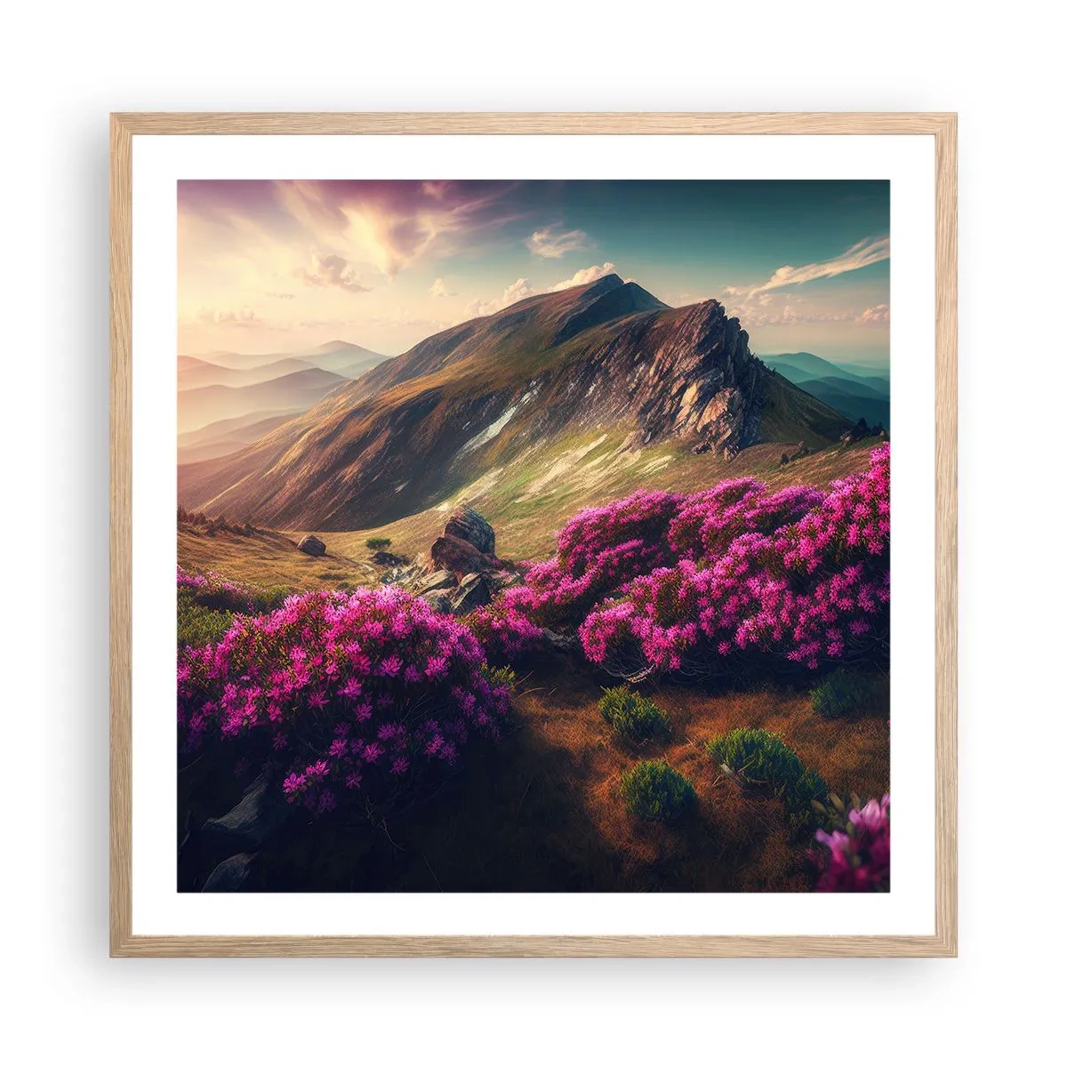 Póster en marco roble claro - Verano en las montañas - 60x60 cm