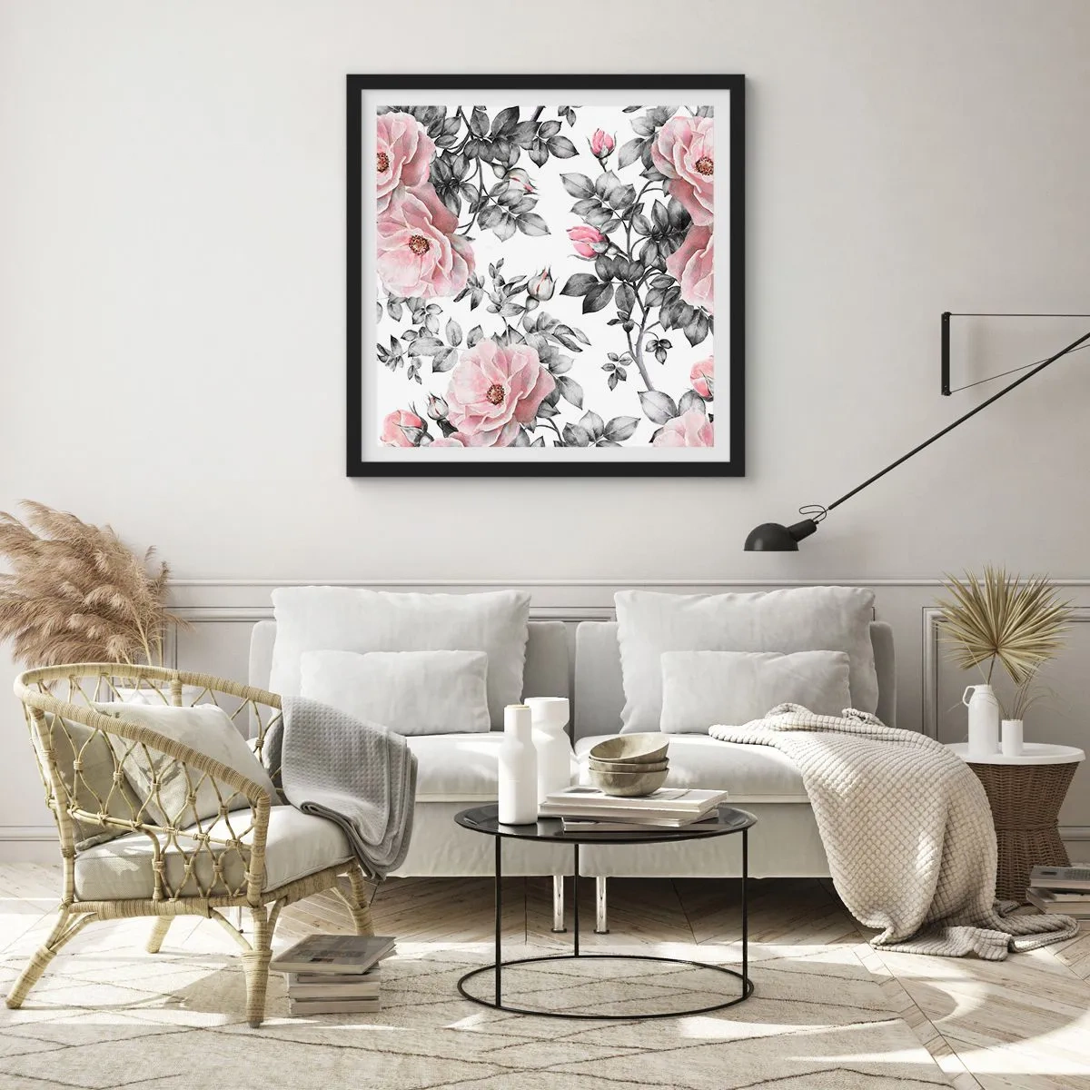 Póster en marco negro - Entre las rosas - 30x30 cm