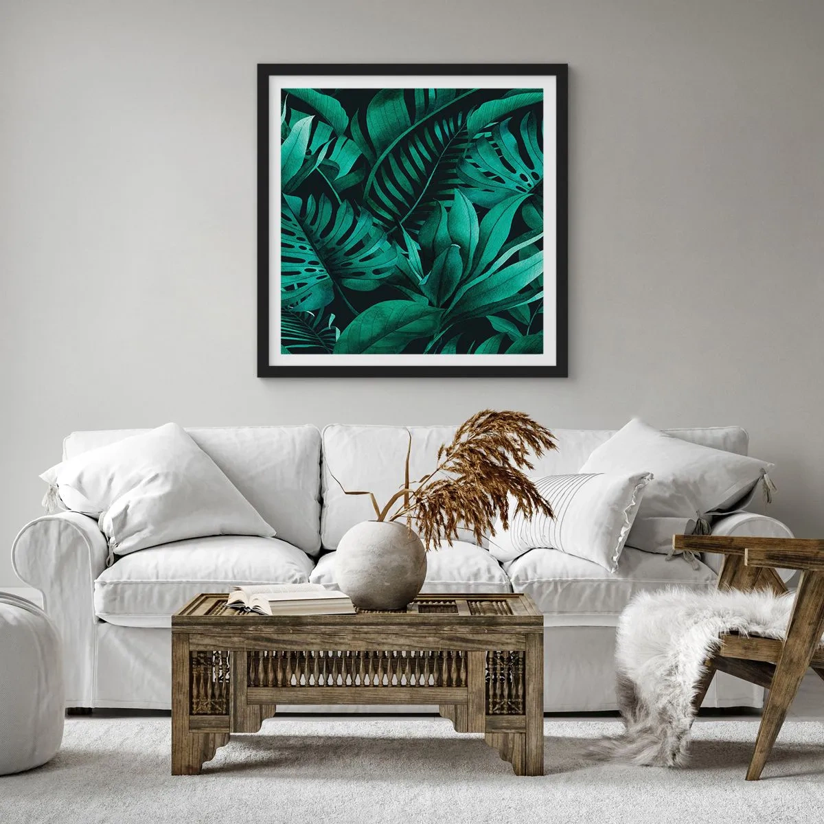 Póster en marco negro - Profundidad del verde tropical - 50x50 cm