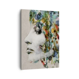 Cuadro sobre lienzo - Impresión de Imagen - Perfil de una mujer en colores de acuarela con un fondo abstracto - 50x70cm - Salió del gris - Decoración de pared moderna para salón y dormitorio ARTTOR