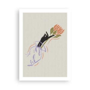 Póster - Dibujo abstracto de una mano sosteniendo un ramo de flores. - 50x70cm - Un toque fraternal - Decoración de pared moderna para salón y dormitorio ARTTOR