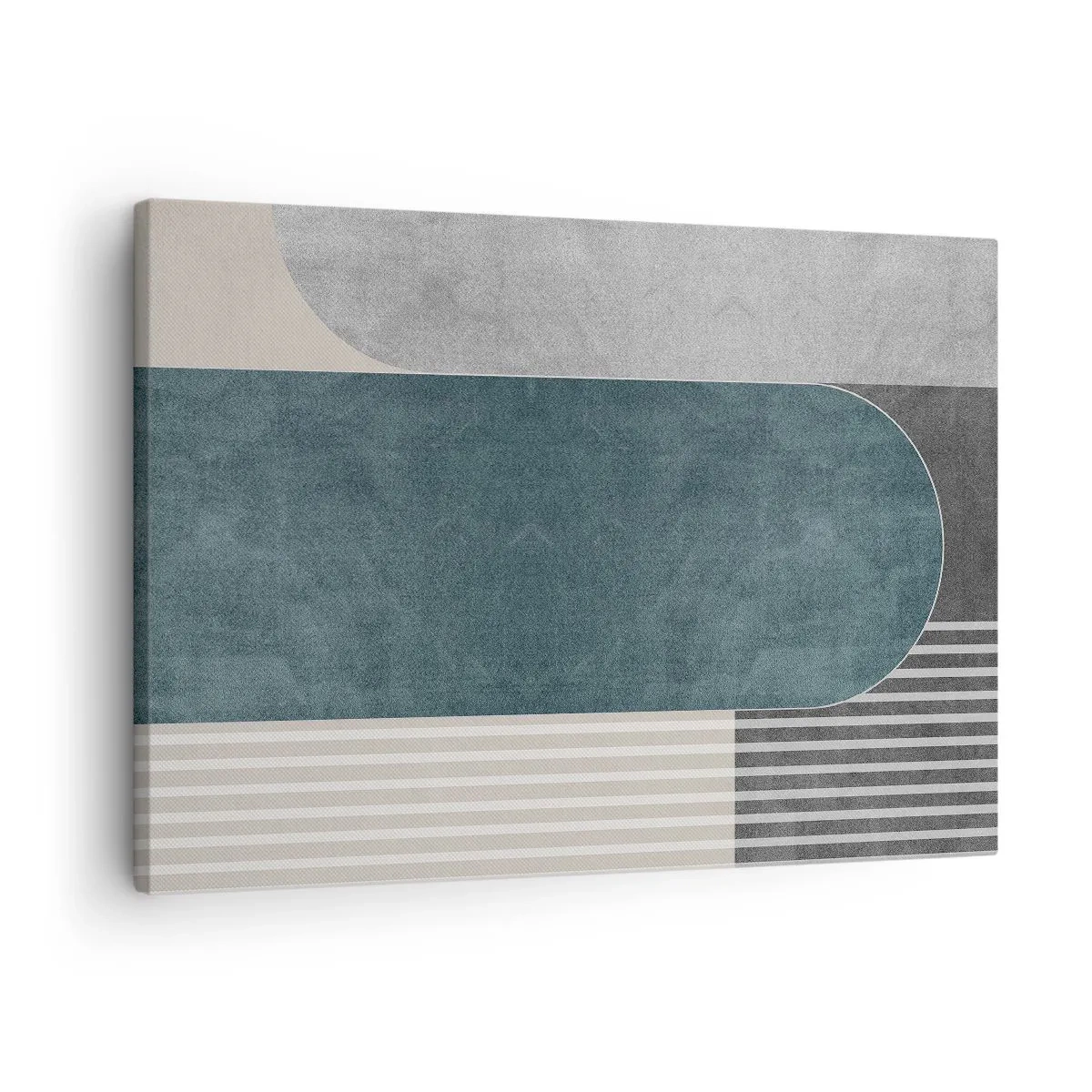 Cuadro sobre lienzo - Impresión de Imagen - Abstracción geométrica en tonos grises y verdes. - 70x50cm - Composición horizontal - Decoración de pared moderna para salón y dormitorio ARTTOR