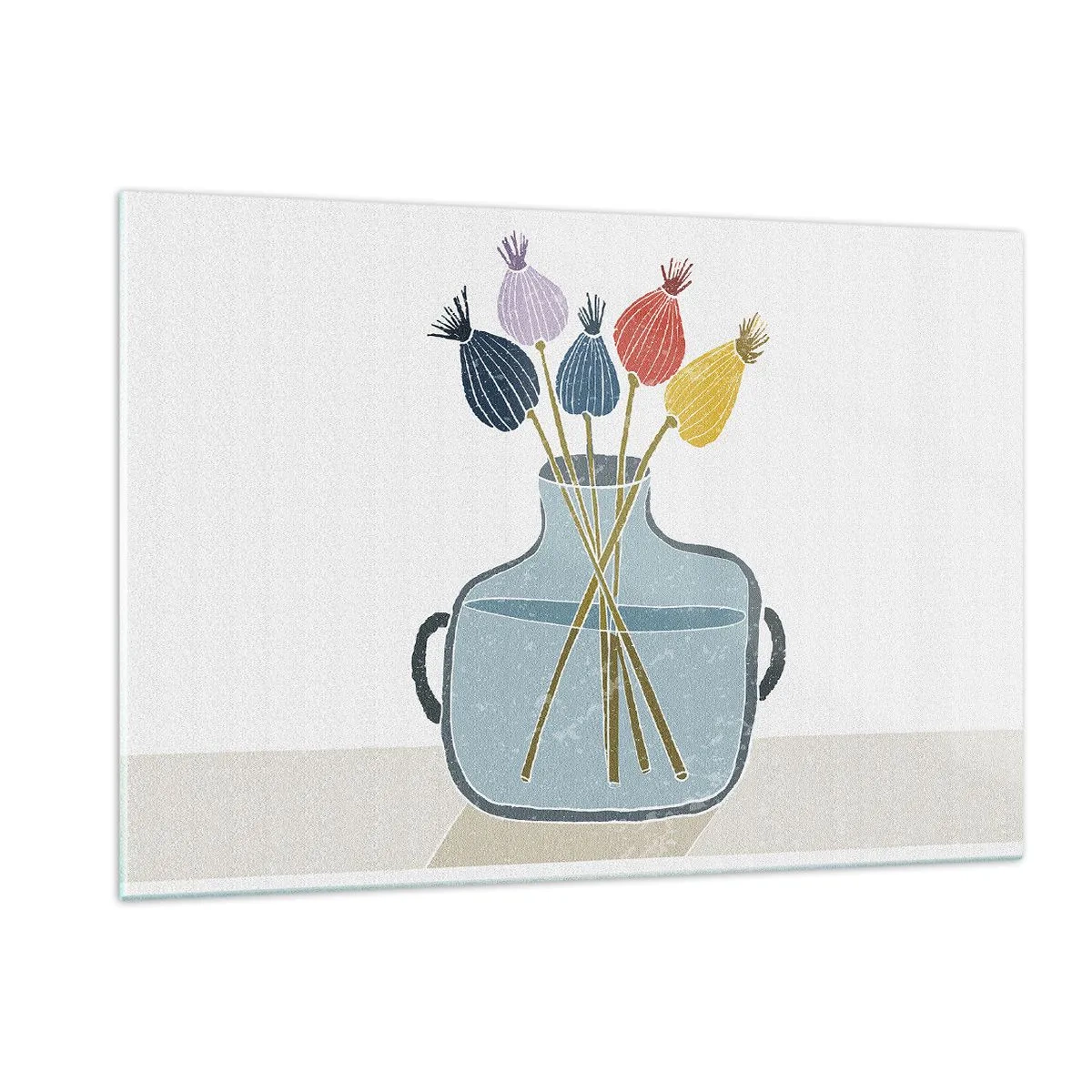 Cuadro sobre vidrio - Impresiones sobre Vidrio - Cabezas de amapola decorativas en una jarra de estilo gráfico. - 120x80cm - Como una semilla de amapola - Decoración de pared moderna para salón y dormitorio ARTTOR