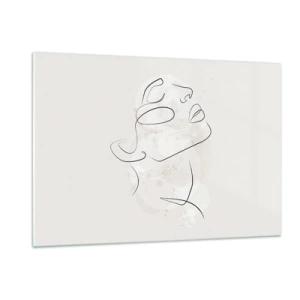 Cuadro sobre vidrio - Impresiones sobre Vidrio - Un rostro de mujer minimalista dibujado con una sola línea. - 120x80cm - Contorno de un sueño - Decoración de pared moderna para salón y dormitorio ARTTOR