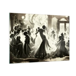 Cuadro sobre vidrio - Impresiones sobre Vidrio - Una escena de salón de baile de estilo retro con figuras bailando. - 70x50cm - Gran mascarada - Decoración de pared moderna para salón y dormitorio ARTTOR