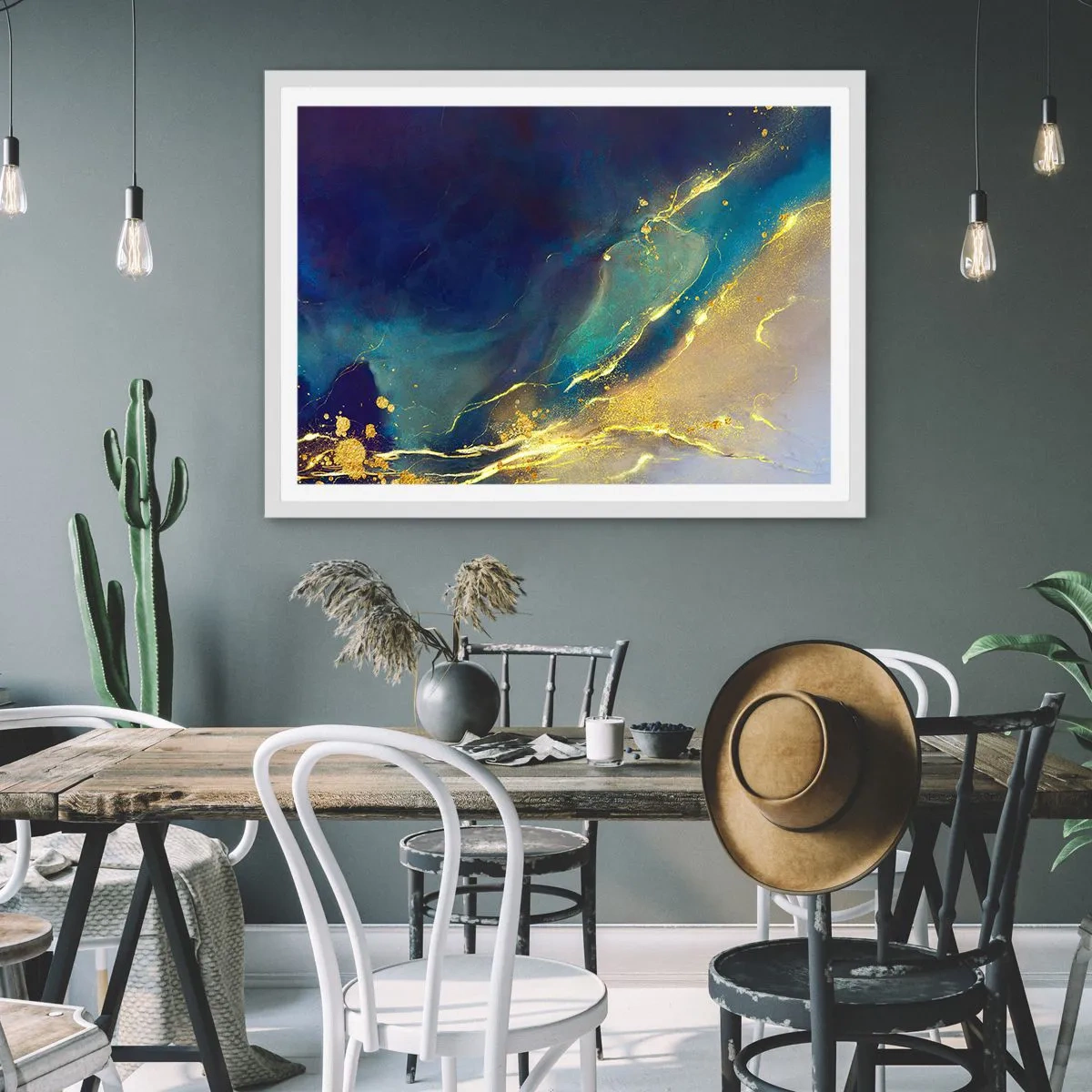 Póster en marco blanco - Inundación dorada - 100x70 cm