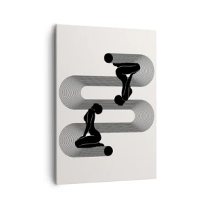 Cuadro sobre lienzo - Impresión de Imagen - Siluetas negras con líneas geométricas sobre un fondo claro - 50x70cm - Simetría sensual - Decoración de pared moderna para salón y dormitorio ARTTOR