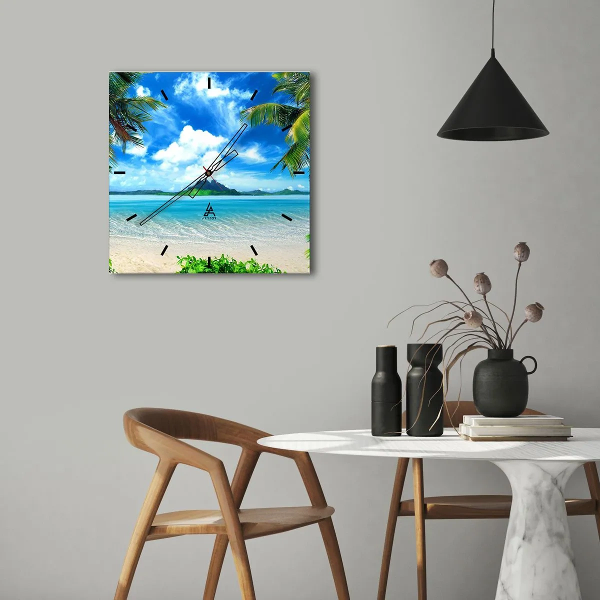 Reloj de pared - Reloj de vidrio - El azul de los trópicos - 40x40 cm