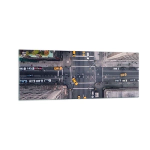 Cuadro sobre vidrio - Impresiones sobre Vidrio - Vista aérea de una calle concurrida de la ciudad - 140x50cm - Una simple elección - Decoración de pared moderna para salón y dormitorio ARTTOR