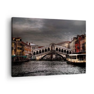 Cuadro sobre lienzo - Impresión de Imagen - Puente de Rialto en Venecia sobre el Gran Canal, arquitectura clásica. - 70x50cm - Promesa de una velada veneciana - Decoración de pared moderna para salón y dormitorio ARTTOR
