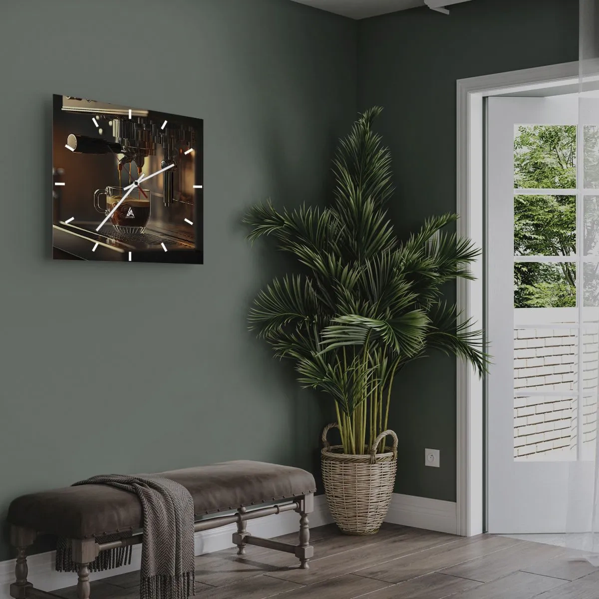 Reloj de pared - Reloj de vidrio - Cafetera con una taza de espresso aromático. - 30x30cm - Un brebaje sensual - Decoración de pared moderna para salón y dormitorio ARTTOR