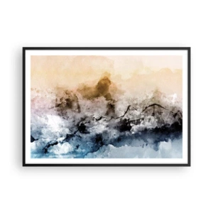 Póster en marco negro - Paisaje abstracto con niebla y colores sutiles. - 100x70cm - Hundido en una nube de niebla - Decoración de pared moderna para salón y dormitorio ARTTOR