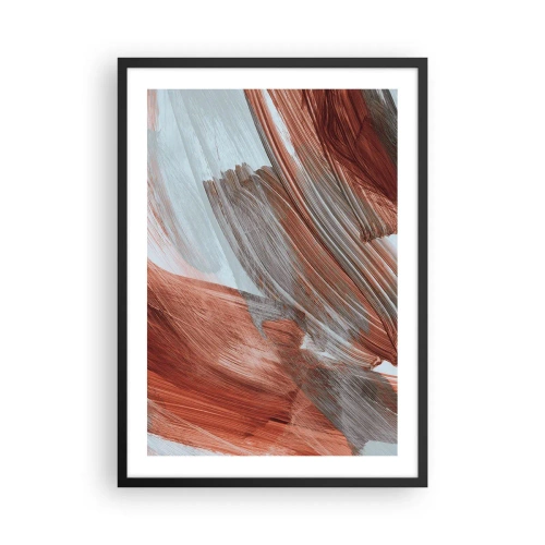 Póster en marco negro - Pinceladas dinámicas en tonos cálidos - 50x70cm - Abstracción otoñal y ventosa - Decoración de pared moderna para salón y dormitorio ARTTOR