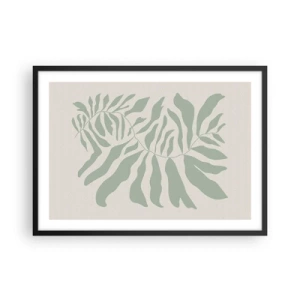 Póster en marco negro - Un delicado patrón de ramitas con hojas en un tono verde esmeralda. - 70x50cm - Rama esmeralda - Decoración de pared moderna para salón y dormitorio ARTTOR