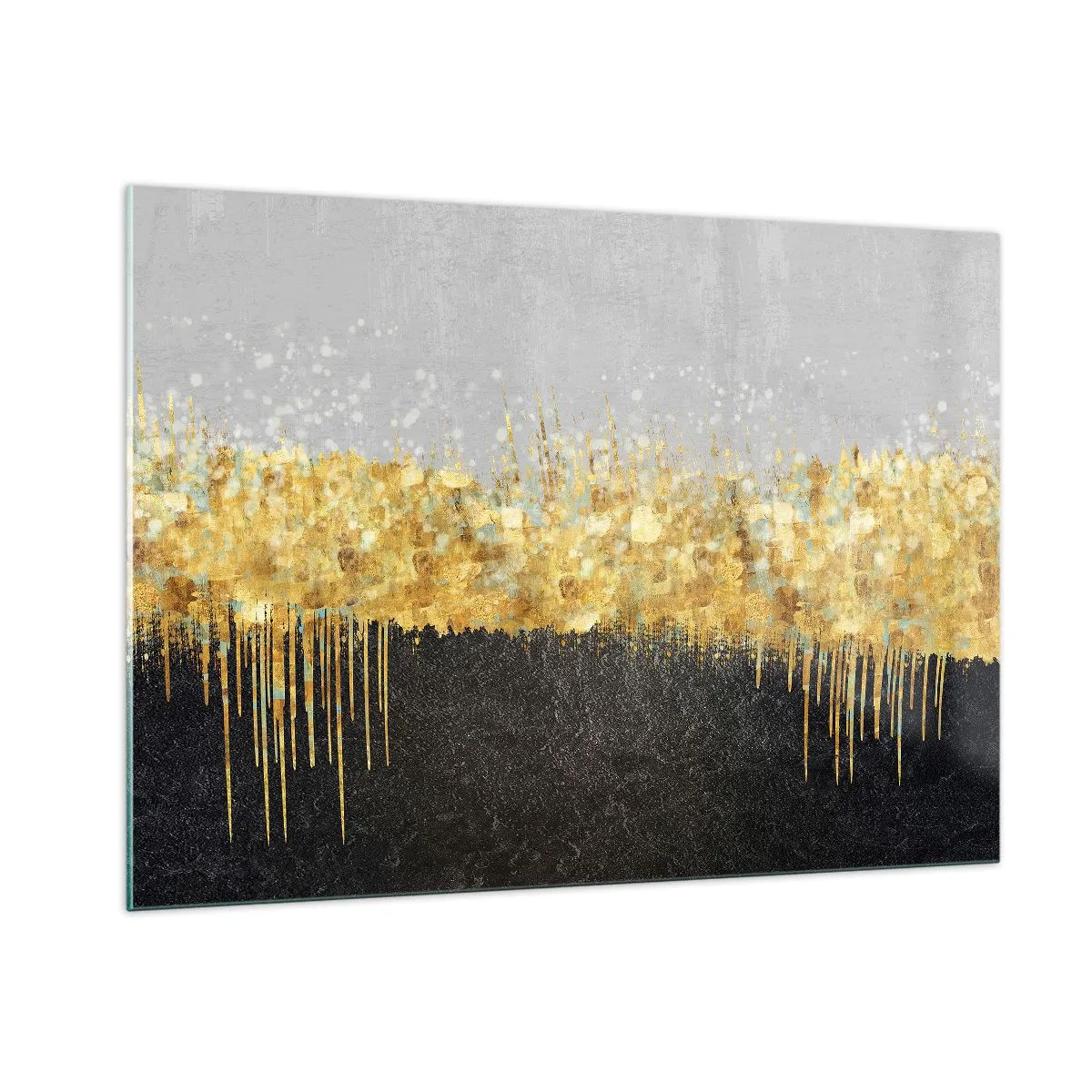 Cuadro sobre vidrio - Impresiones sobre Vidrio - Abstracción dorada con contraste negro y gris. - 100x70cm - Hacia arriba y hacia abajo - Decoración de pared moderna para salón y dormitorio ARTTOR
