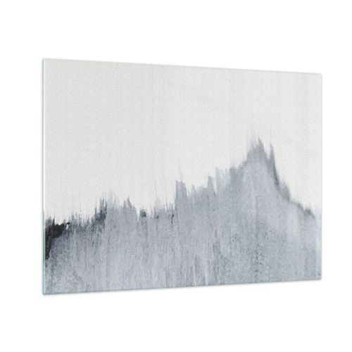 Cuadro sobre vidrio - Impresiones sobre Vidrio - Una composición abstracta en tonos de gris que recuerda a un disco sobre un fondo blanco. - 70x50cm - Una señal misteriosa - Decoración de pared moderna para salón y dormitorio ARTTOR