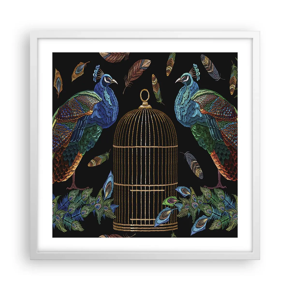 Póster en marco blanco - Con plumajes reales - 50x50 cm