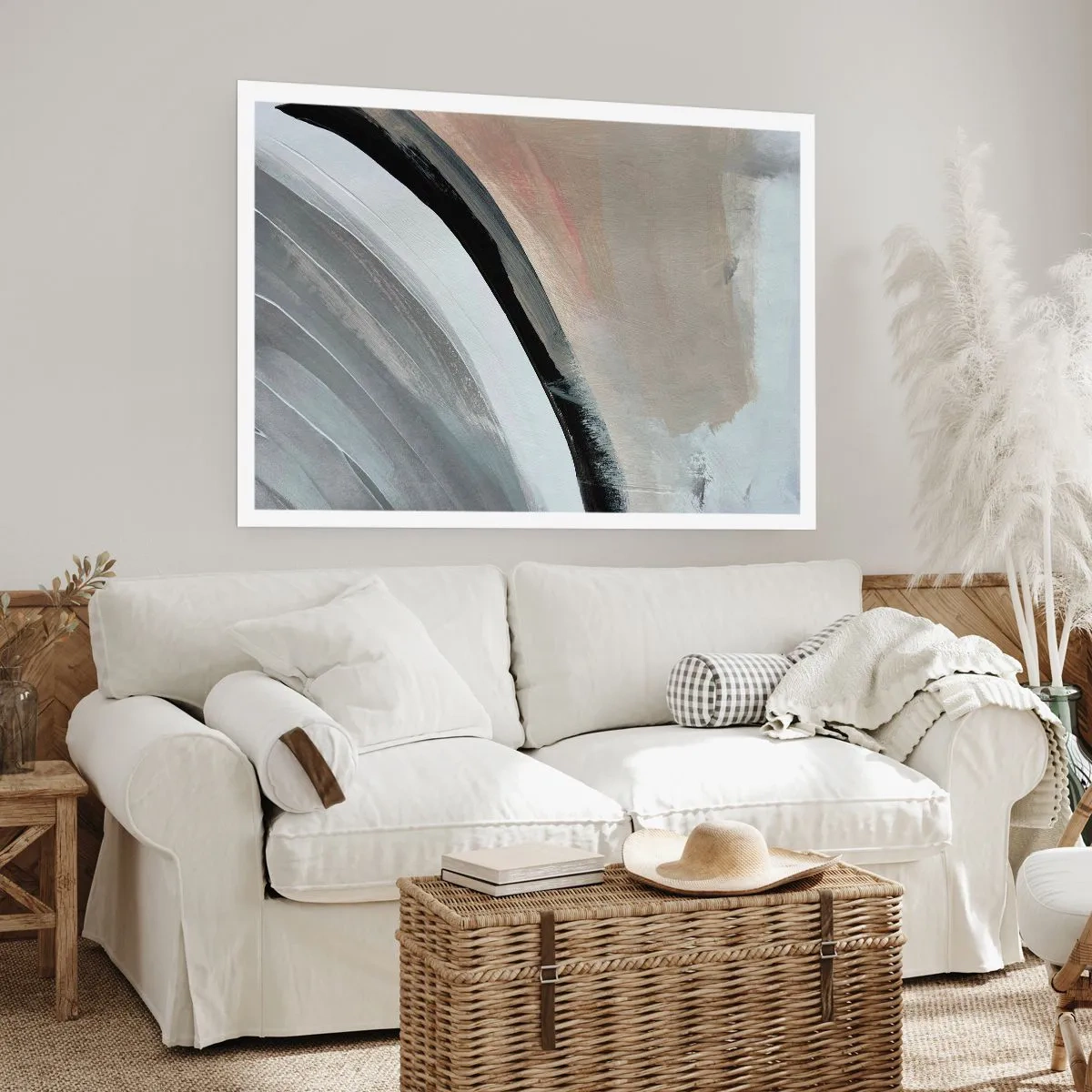 Póster - Arco abstracto en tonos negro, gris y beige. - 100x70cm - Composición: un arco negro y gris - Decoración de pared moderna para salón y dormitorio ARTTOR