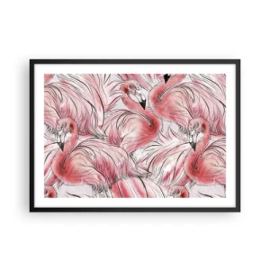 Póster en marco negro - Delicados dibujos de flamencos rosados - 70x50cm - Ballet de aves - Decoración de pared moderna para salón y dormitorio ARTTOR