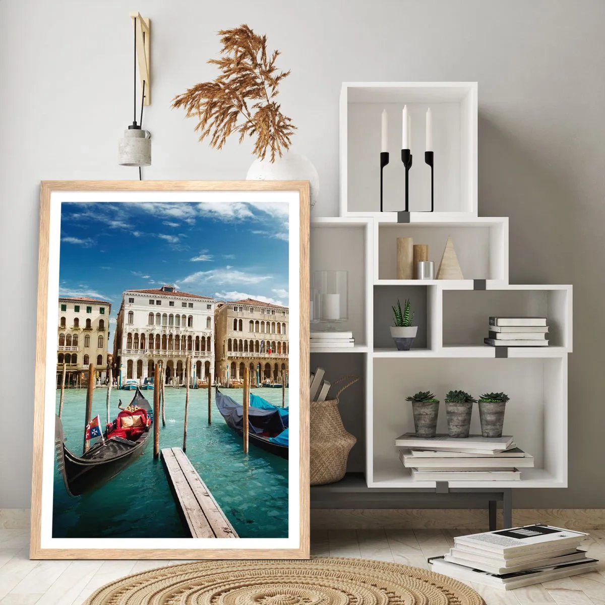 Póster en marco roble claro - Palacios en azul - 70x100 cm