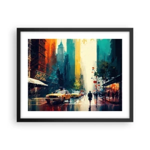 Póster en marco negro - Nueva York - hasta la lluvia es colorida - 50x40 cm
