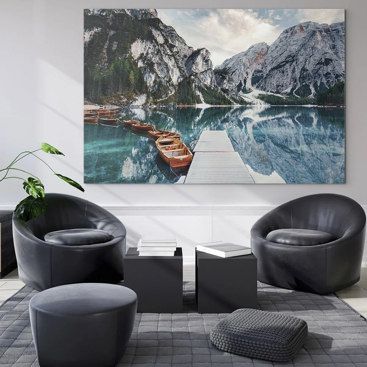 Cuadro sobre vidrio - Impresiones sobre Vidrio - Un puente de madera sobre un lago turquesa en las montañas. - 70x50cm - Te mostraremos la fuente de la belleza - Decoración de pared moderna para salón y dormitorio ARTTOR