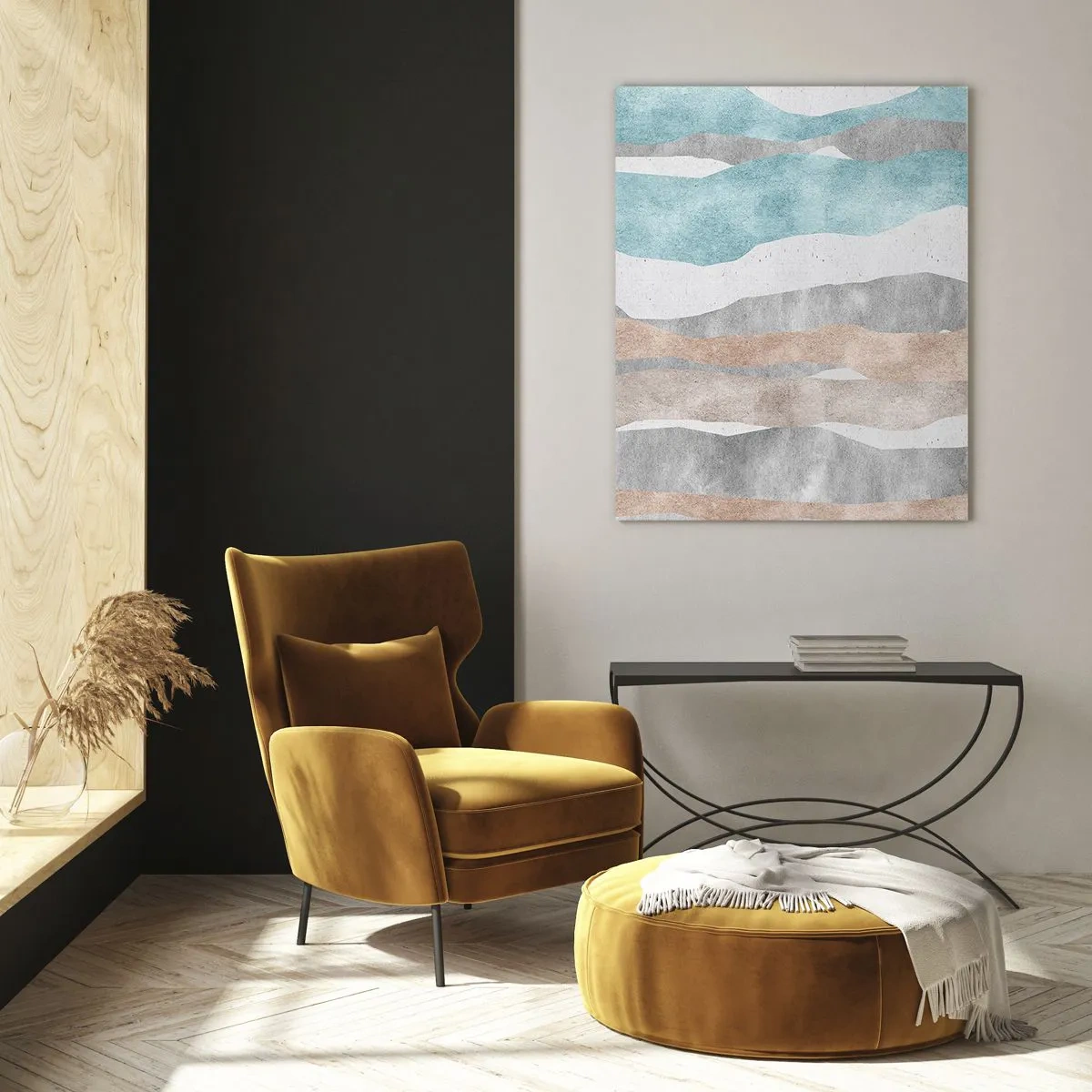 Cuadro sobre vidrio - Impresiones sobre Vidrio - Rayas abstractas en tonos pastel - 70x100cm - Un estudio de la cercanía - Decoración de pared moderna para salón y dormitorio ARTTOR