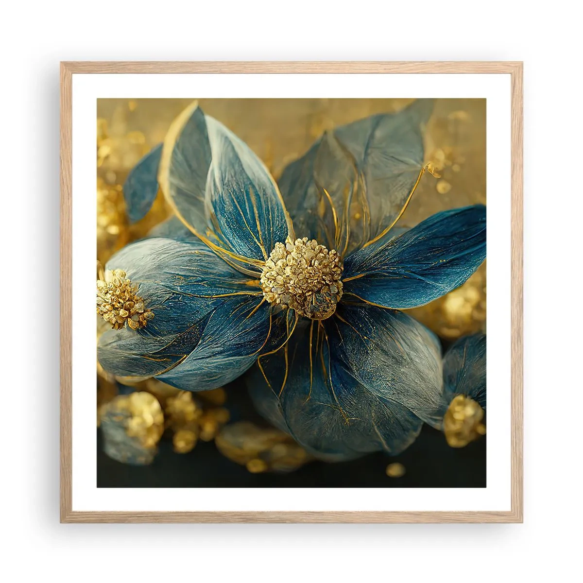 Póster en marco roble claro - Flor de oro - 60x60 cm