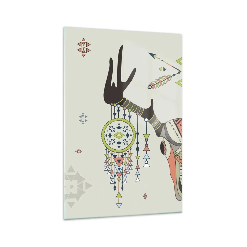 Cuadro sobre vidrio - Impresiones sobre Vidrio - Decoración boho con calavera de ciervo y atrapasueños - 70x100cm - Trofeo de cazador indio - Decoración de pared moderna para salón y dormitorio ARTTOR