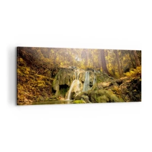 Cuadro sobre lienzo - Impresión de Imagen - Cascada forestal en verde - 100x40 cm