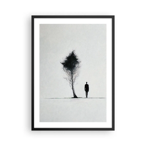 Póster en marco negro - Una silueta minimalista y un árbol solitario. - 50x70cm - Todos deambulamos alguna vez - Decoración de pared moderna para salón y dormitorio ARTTOR