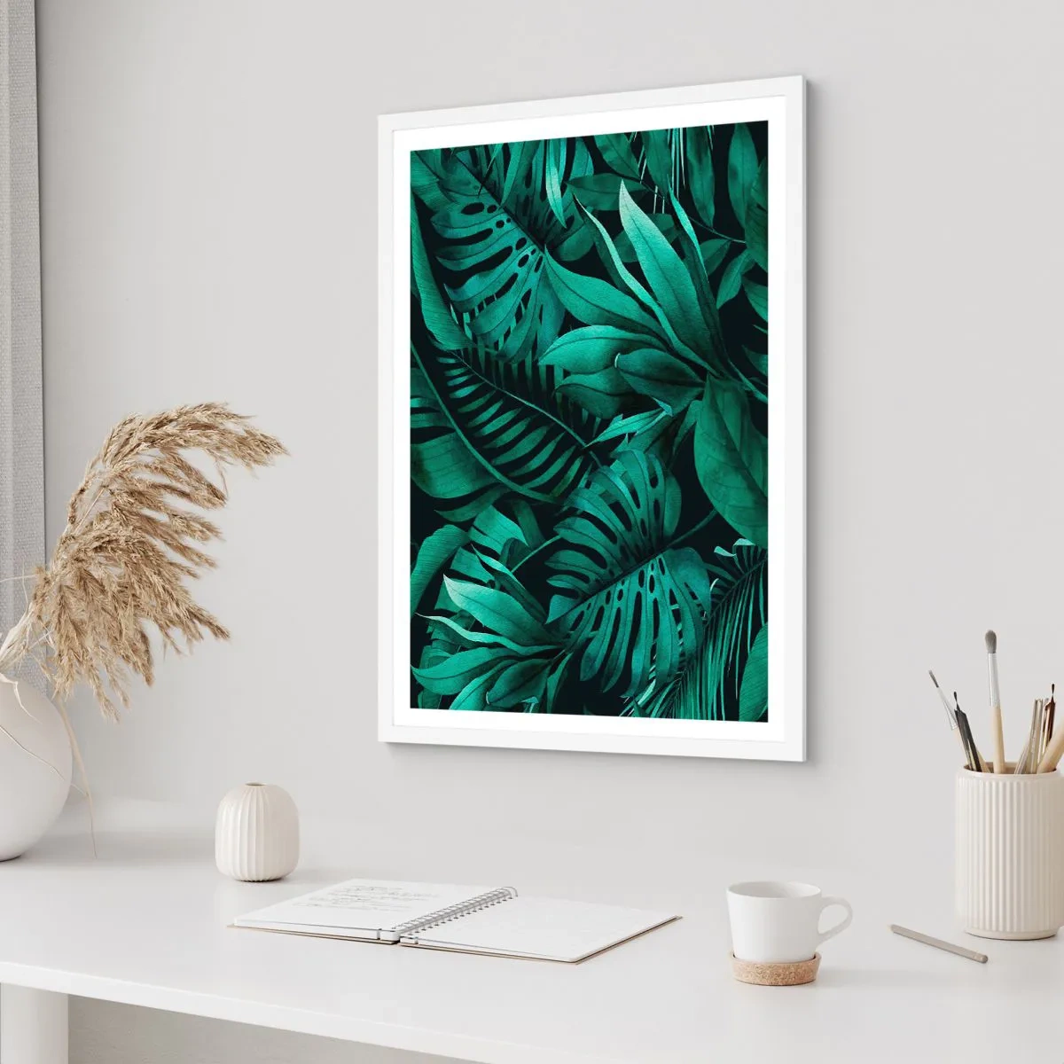 Póster en marco blanco - Profundidad del verde tropical - 70x100 cm