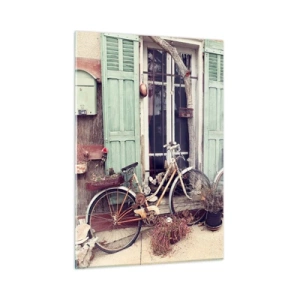 Cuadro sobre vidrio - Impresiones sobre Vidrio - Paisaje provincial con bicicletas - 50x70cm - La vida rural - Decoración de pared moderna para salón y dormitorio ARTTOR