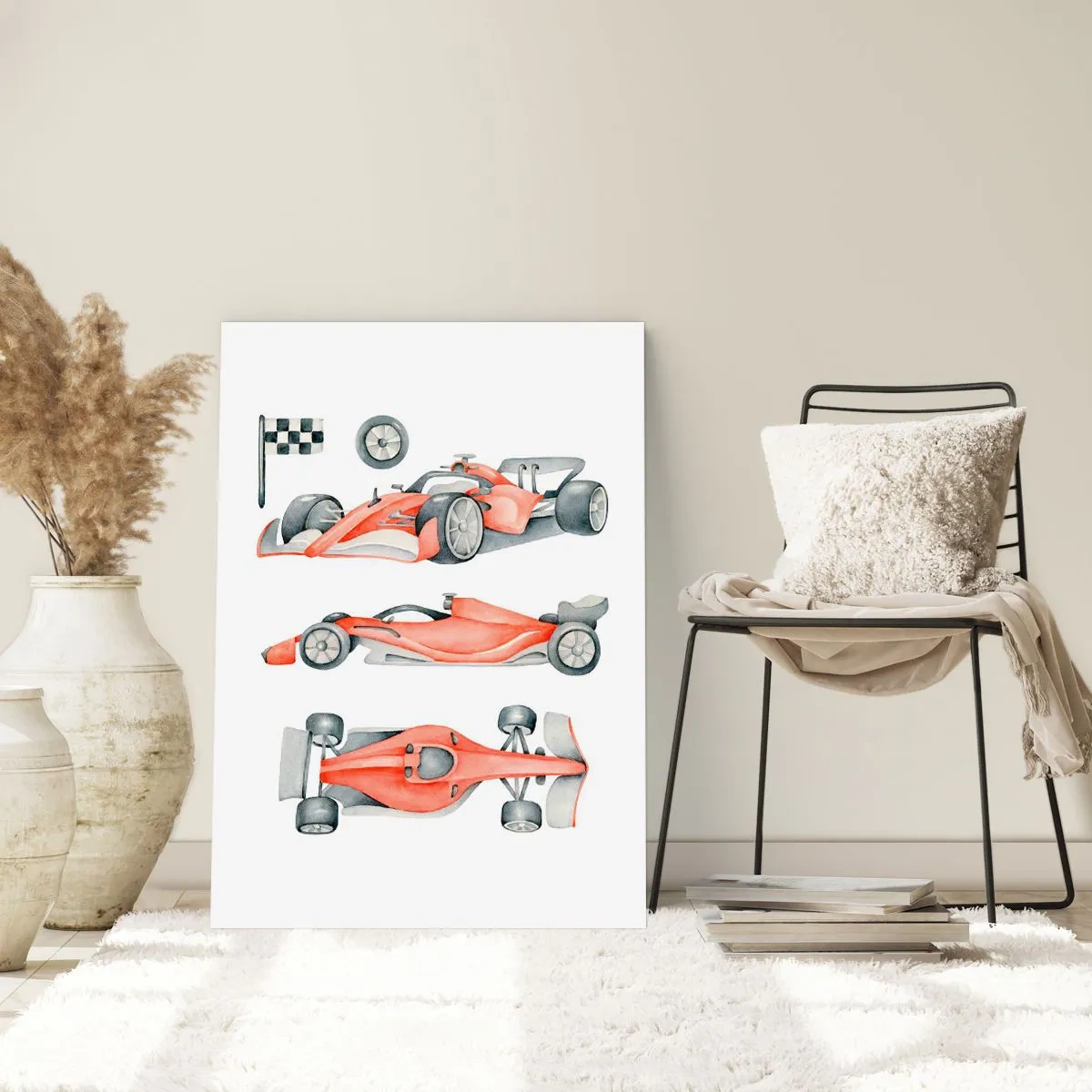 Póster - Ilustración en acuarela de un coche de carreras - 50x70cm - Para alcanzar un sueño - Decoración de pared moderna para salón y dormitorio ARTTOR