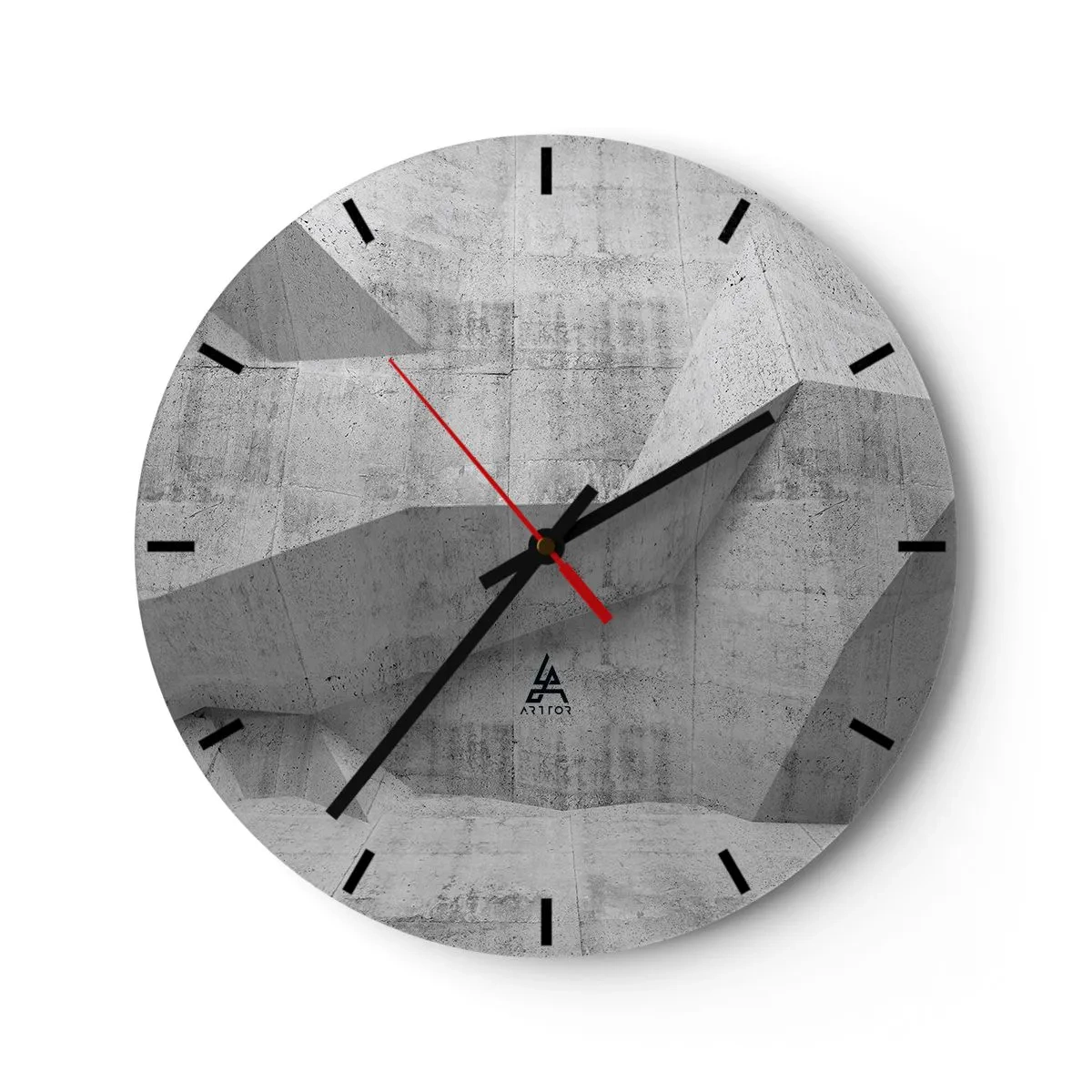 Reloj de pared - Reloj de vidrio - Estructura geométrica de hormigón en tonos grises. - 30x30cm - Un verdadero desafío - Decoración de pared moderna para salón, cocina y dormitorio ARTTOR