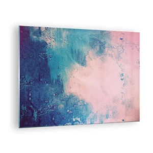 Cuadro sobre vidrio - Impresiones sobre Vidrio - Una combinación abstracta de azul y rosa empolvado con textura. - 70x50cm - Abrazo azul - Decoración de pared moderna para salón y dormitorio ARTTOR