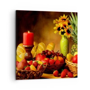 Cuadro sobre lienzo - Impresión de Imagen - Bodegón con pan y fruta - 50x50 cm