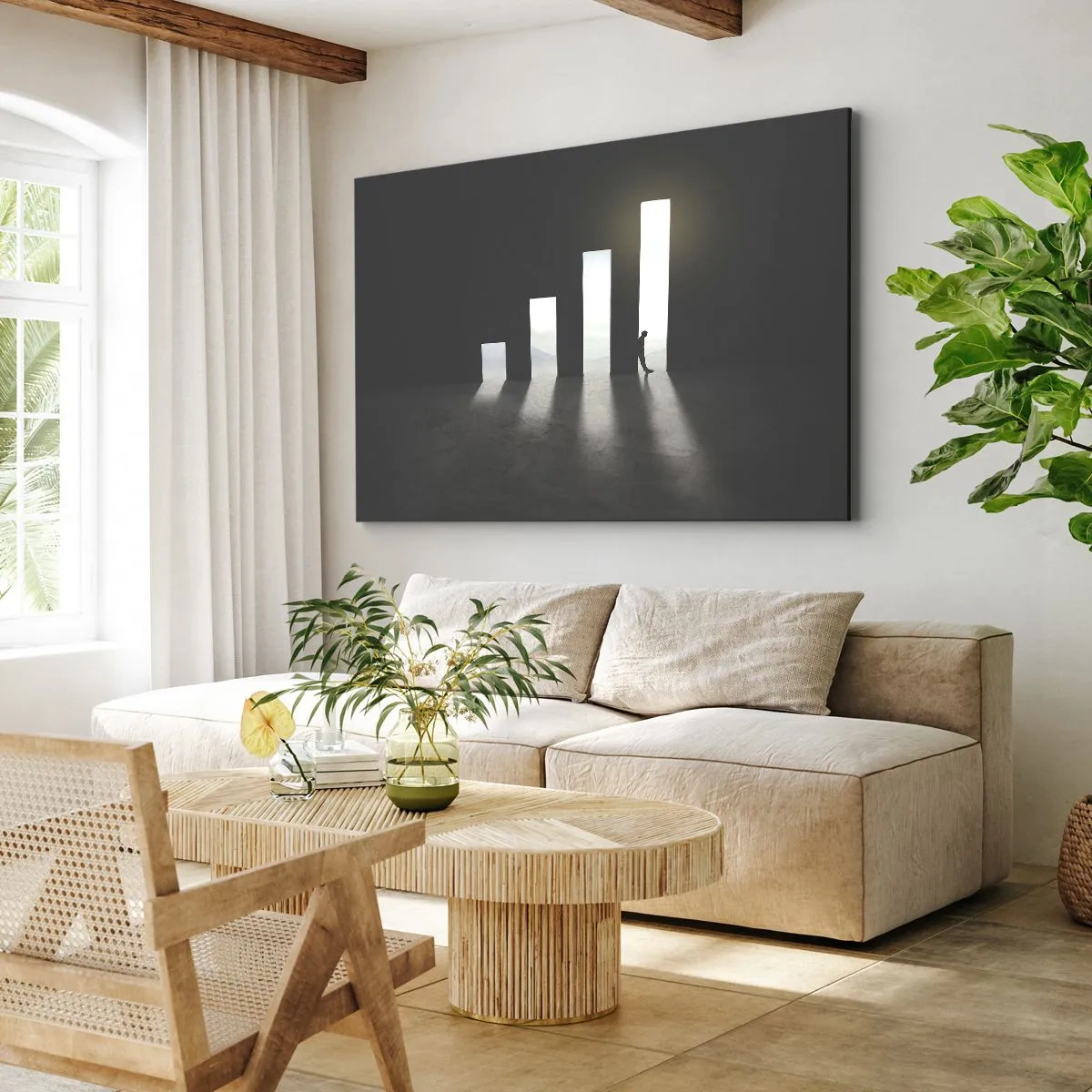 Cuadro sobre lienzo - Impresión de Imagen - Crecimiento simbólico en forma de pasajes iluminados por la luz. - 70x50cm - El camino del éxito - Decoración de pared moderna para salón y dormitorio ARTTOR
