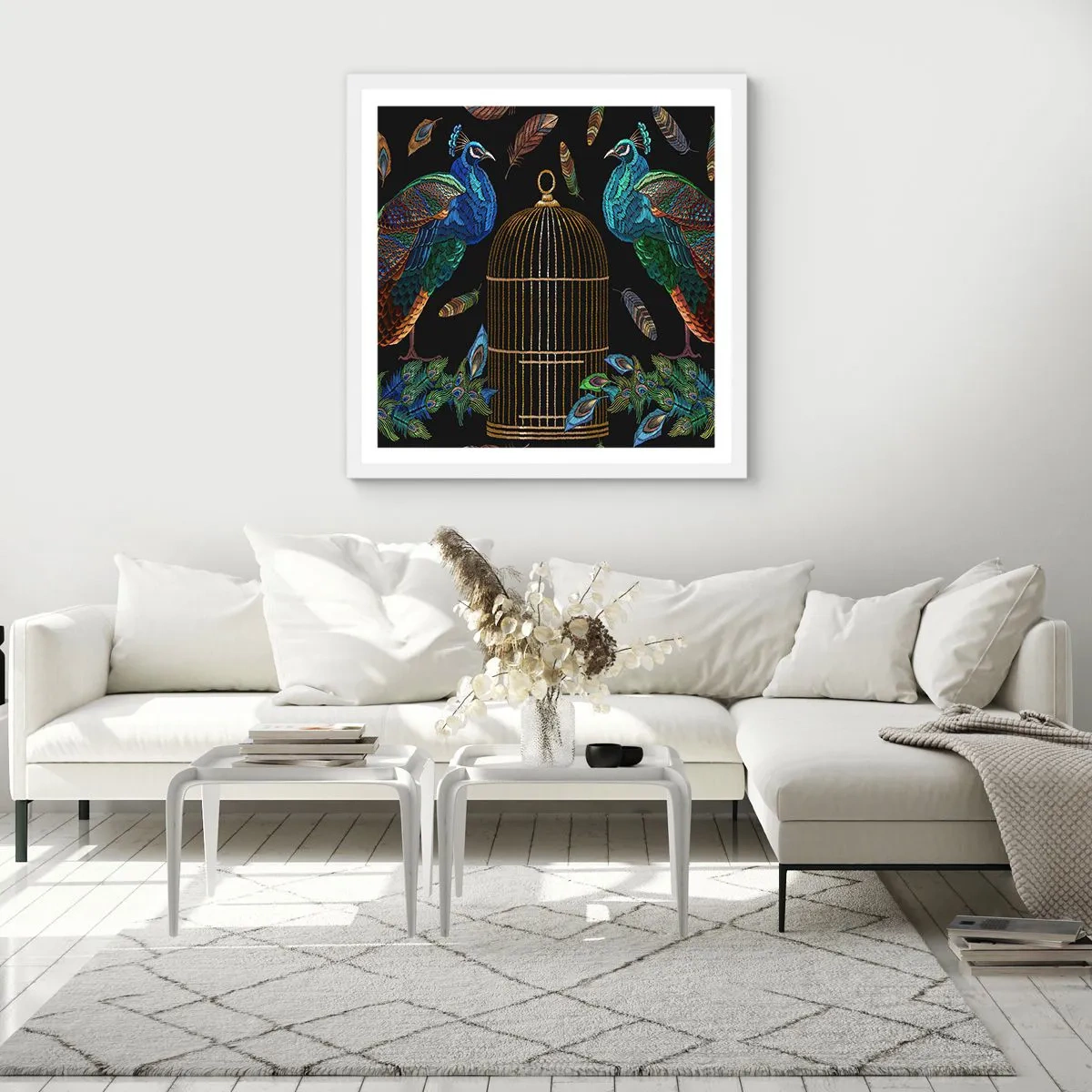 Póster en marco blanco - Con plumajes reales - 40x40 cm