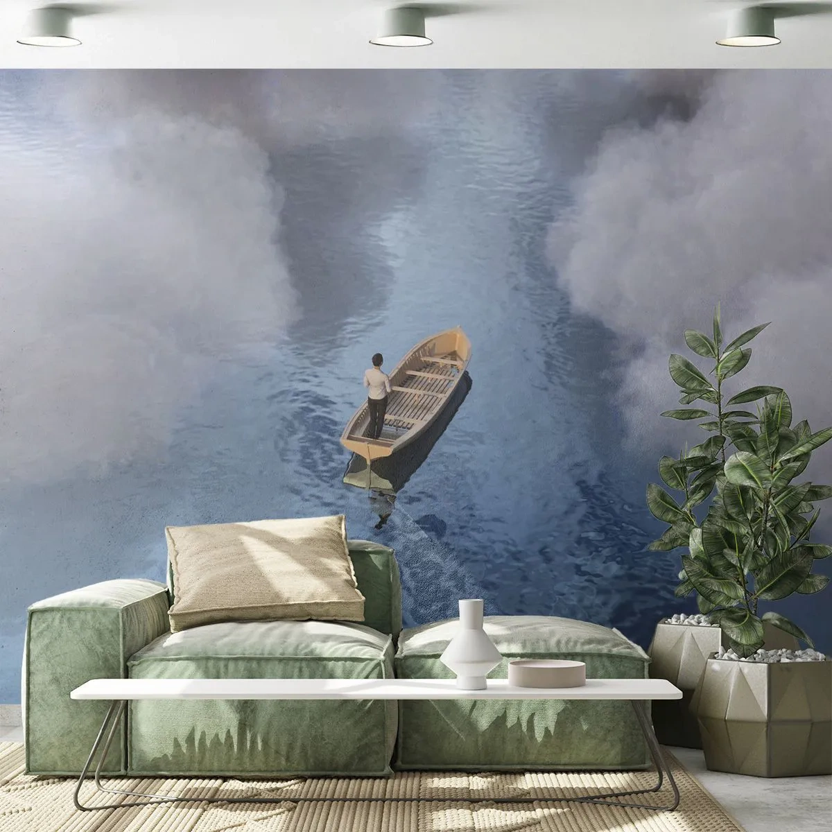 Fotomural Autadhesivo Deluxe Sticker - La vida - el viaje - lo desconocido - Bote, Lago, Nubes - 100x70 cm