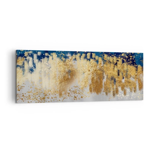 Cuadro sobre lienzo - Impresión de Imagen - Una composición abstracta en tonos dorados y azul marino. - 140x50cm - Composición moderna con chispas - Decoración de pared moderna para salón y dormitorio ARTTOR