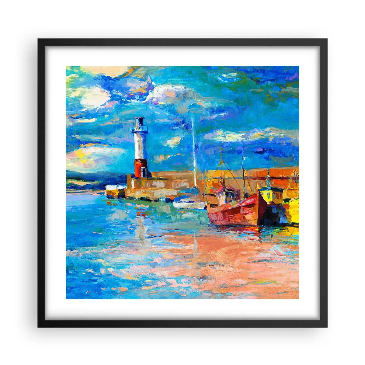 Póster en marco negro - Tarde en la bahía del arco iris - 50x50 cm