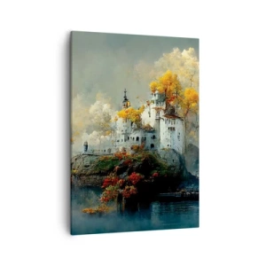 Cuadro sobre lienzo - Impresión de Imagen - Un castillo en una colina rodeado de árboles otoñales. - 50x70cm - El comienzo de una historia romántica - Decoración de pared moderna para salón y dormitorio ARTTOR
