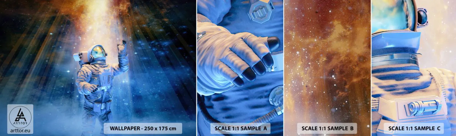 Muestra De Fotomural Standard Eco - El descubrimiento - Abstracción, Astronauta, Cosmos - 100x30 cm