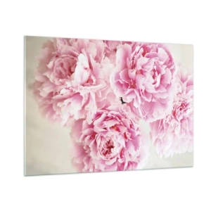 Cuadro sobre vidrio - Impresiones sobre Vidrio - Un ramo de peonías rosas sobre un fondo claro. - 100x70cm - En el esplendor del rosa - Decoración de pared moderna para salón y dormitorio ARTTOR