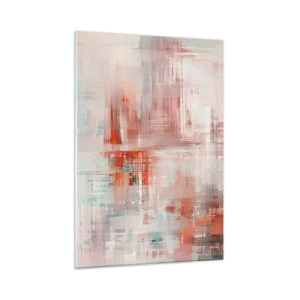 Cuadro sobre vidrio - Impresiones sobre Vidrio - Una composición abstracta en tonos rojos y beige. - 50x70cm - Niebla rosa - Decoración de pared moderna para salón y dormitorio ARTTOR