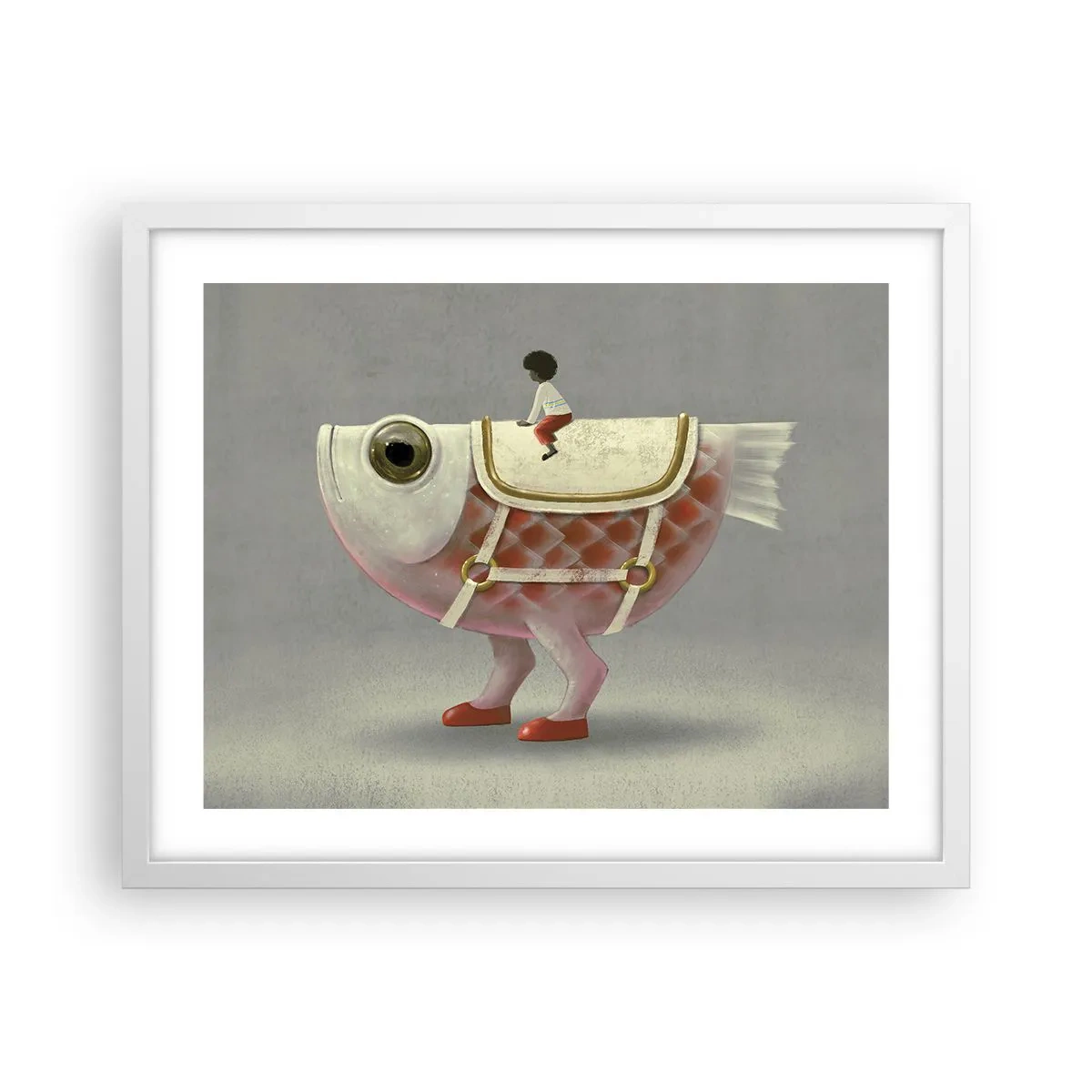 Póster en marco blanco - Jinete del pescado - 50x40 cm