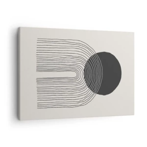 Cuadro sobre lienzo - Impresión de Imagen - Patrón abstracto con líneas y un círculo negro sobre un fondo claro - 70x50cm - Temblor y certeza - Decoración de pared moderna para salón y dormitorio ARTTOR